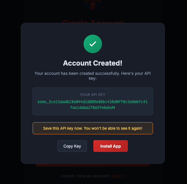 Account Created - API Key